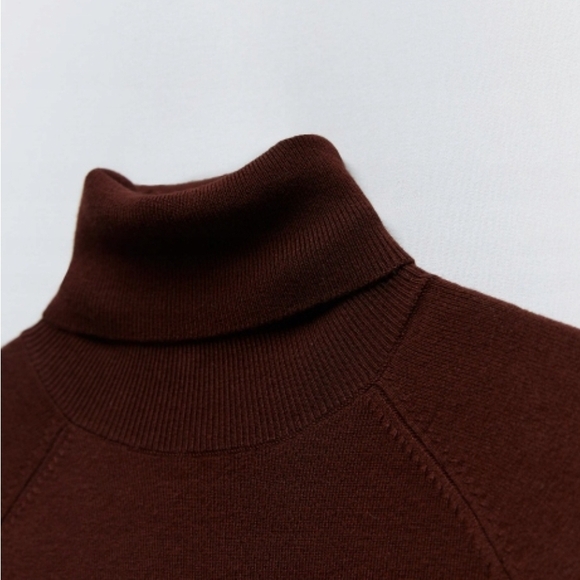 NWT Zara Brown Turtleneck Sweater with Ribbed Design - Picture 3 of 9